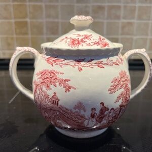 Mason's Vista Pink Transferware Sugar Bowl with Lid